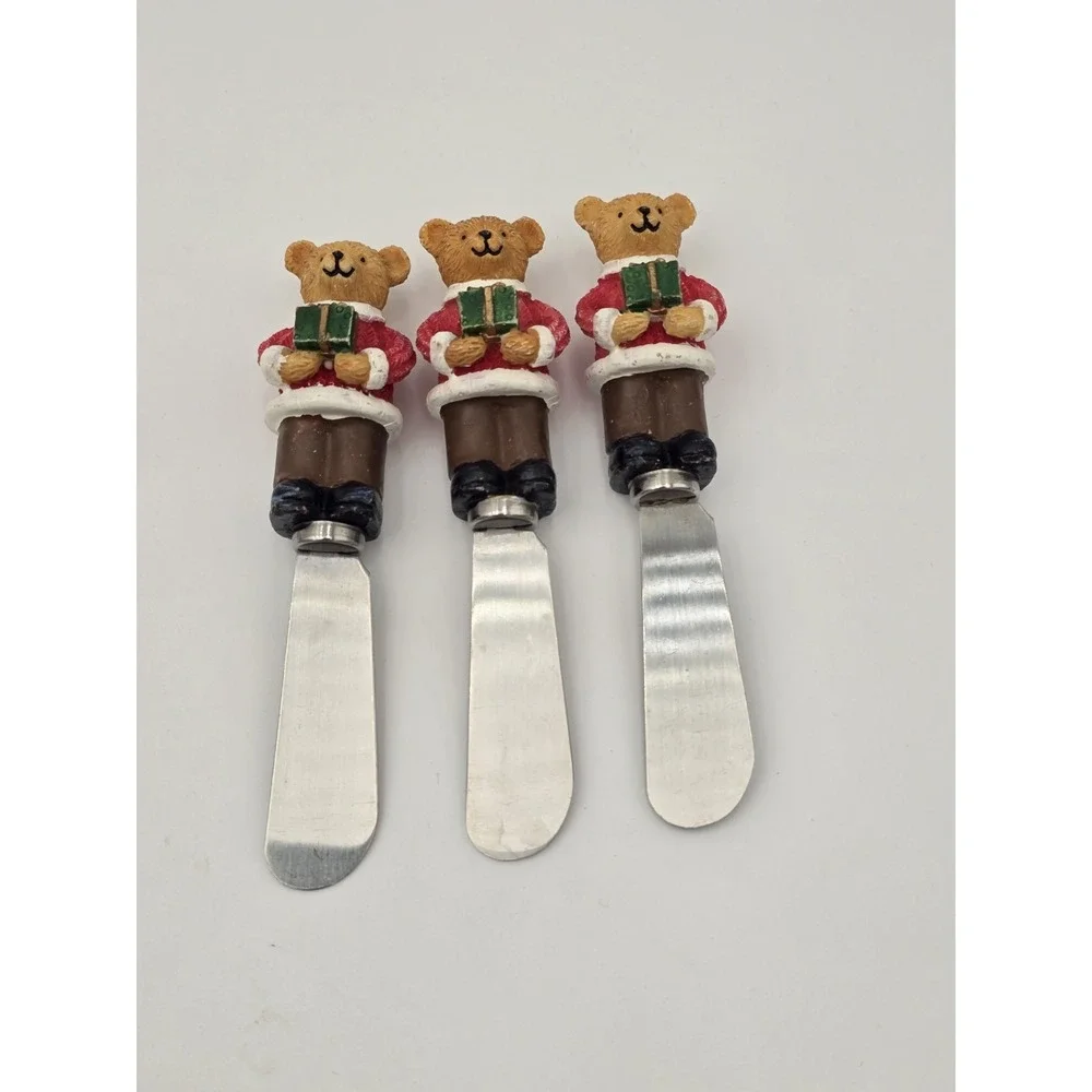 Lot Of 14 Cheese Spreaders Christmas Variety Stainless Steel  Resin Santa Bear